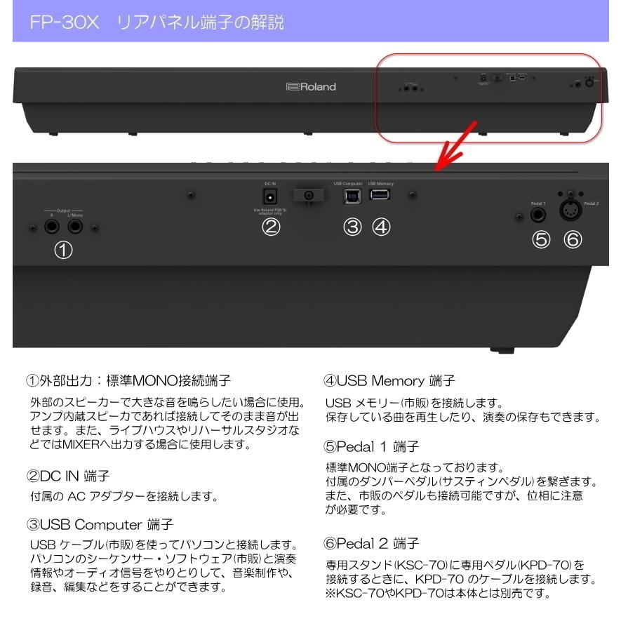 ローランド 電子ピアノ FP-30X ブラック Roland 88鍵デジタルピアノ「WレッグX型スタンド/ペダルDP-10」_4