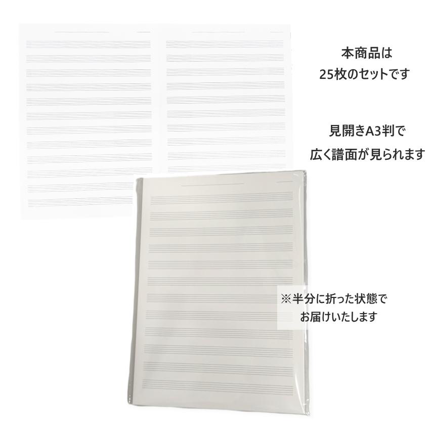 3点セット 五線紙 A3サイズ 片面 25枚入り 見開きA3サイズ 5線 バンドファイル