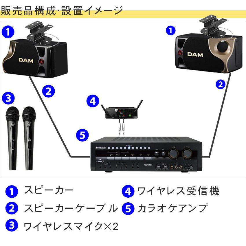 DAM カラオケスピーカー + 日本製カラオケアンプセット AKG