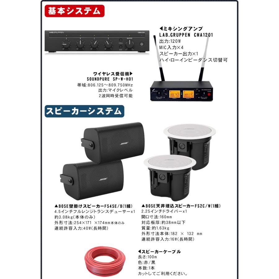 BOSE 設備音響セット FS4SEB 1ペア + 天井スピーカー + ワイヤレスマイク2本セット｜merry-net｜03