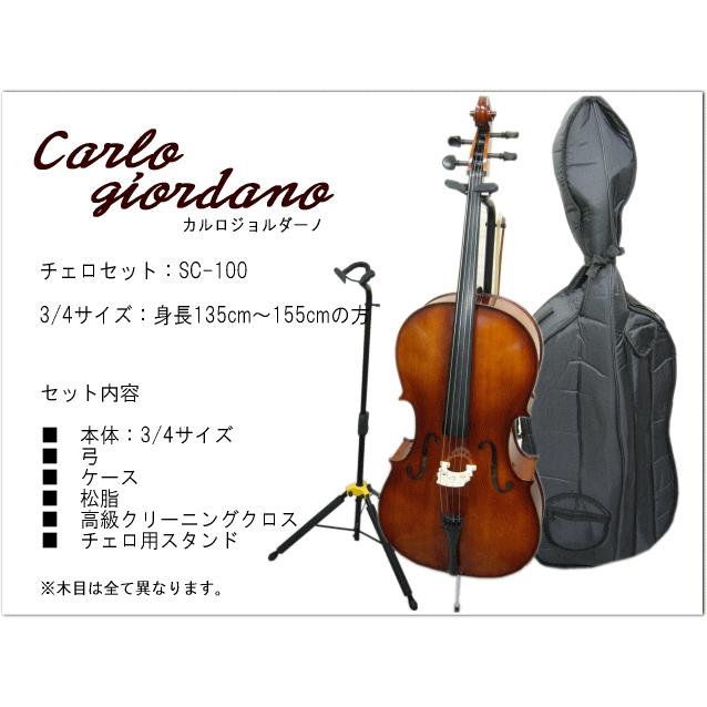 身長135〜155cm 分数チェロ6点セット□カルロジョルダーノ SC-100 3/4 