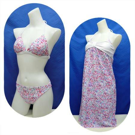 正規通販 水着 レディース 送料無料 ビキニ 3点セット 9m Beach Flower ビーチフラワー ａライン 花柄 白系 女性 9号