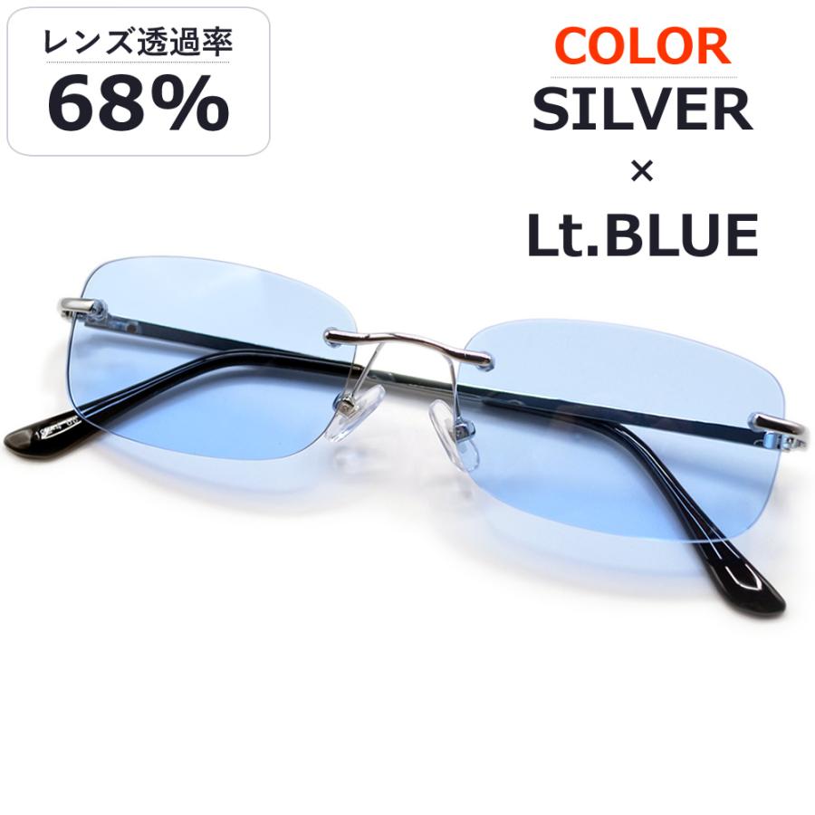 サングラス メンズ レディース UVカット 伊達メガネ ツーポイント 縁なし リムレス オーバル 超軽量 重さ19g 色付き 薄い色 カラーレンズ | MERRY PLEASURE | 08