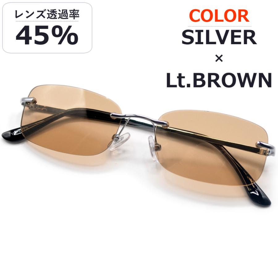 サングラス メンズ レディース UVカット 伊達メガネ ツーポイント 縁なし リムレス オーバル 超軽量 重さ19g 色付き 薄い色 カラーレンズ | MERRY PLEASURE | 09