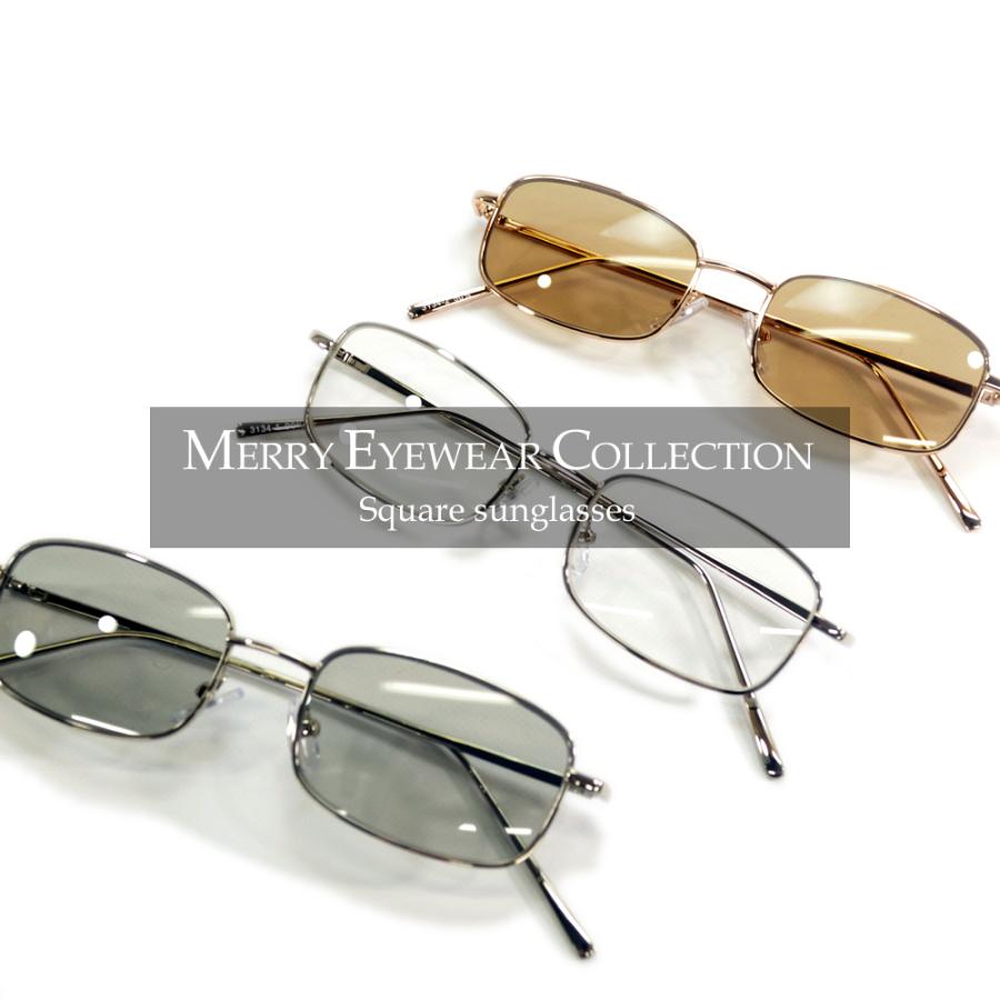 サングラス メンズ レディース UVカット 伊達メガネ スクエア オーバル 細渕メタルフレーム 横長フォルム 樽型シェイプ 色付き 薄い色 カラーレンズ | MERRY PLEASURE | 07