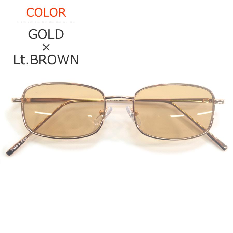 サングラス メンズ レディース UVカット 伊達メガネ スクエア オーバル 細渕メタルフレーム 横長フォルム 樽型シェイプ 色付き 薄い色 カラーレンズ | MERRY PLEASURE | 09