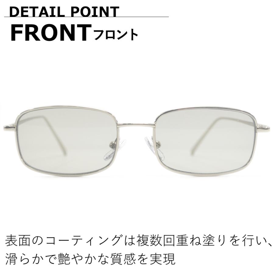 サングラス メンズ レディース UVカット 伊達メガネ スクエア オーバル 細渕メタルフレーム 横長フォルム 樽型シェイプ 色付き 薄い色 カラーレンズ | MERRY PLEASURE | 11