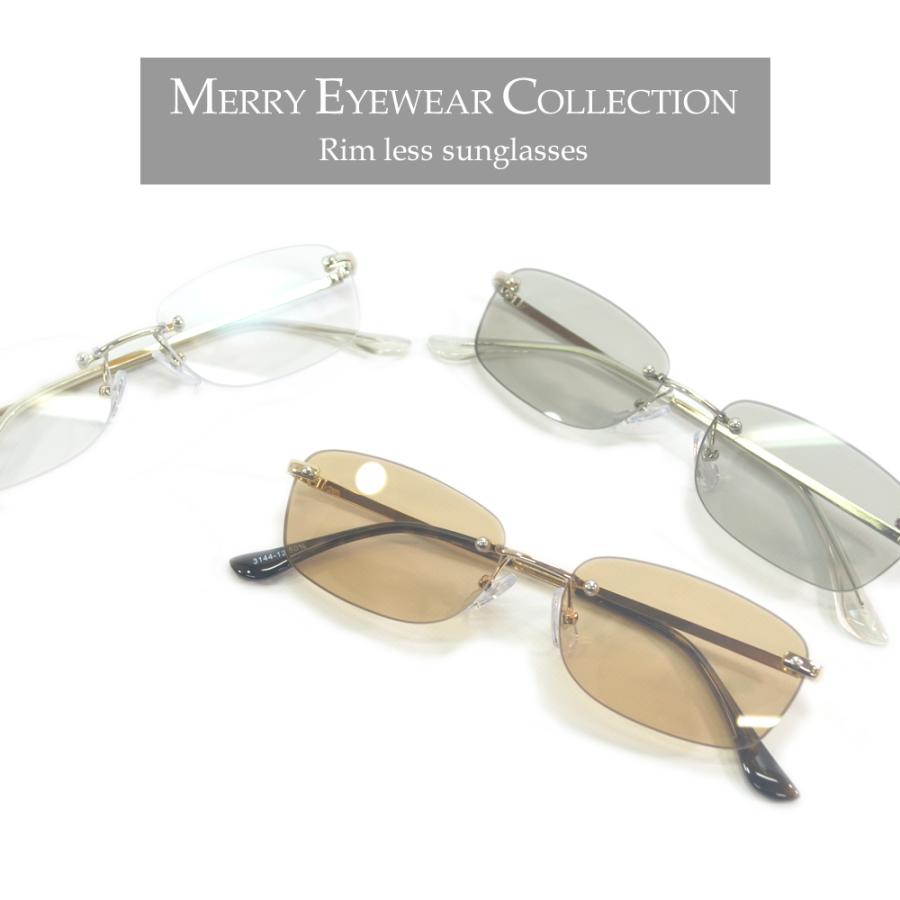 サングラス メンズ レディース UVカット 伊達メガネ ツーポイント 縁なし リムレス オーバル 超軽量 重さ18g 色付き 薄い色 カラーレンズ | MERRY PLEASURE | 08