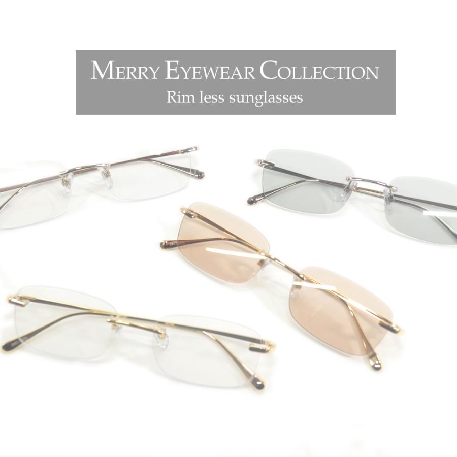 サングラス メンズ レディース UVカット 伊達メガネ ツーポイント 縁なし リムレス スクエア 超軽量 重さ20g 色付き 薄い色 カラーレンズ | MERRY PLEASURE | 08