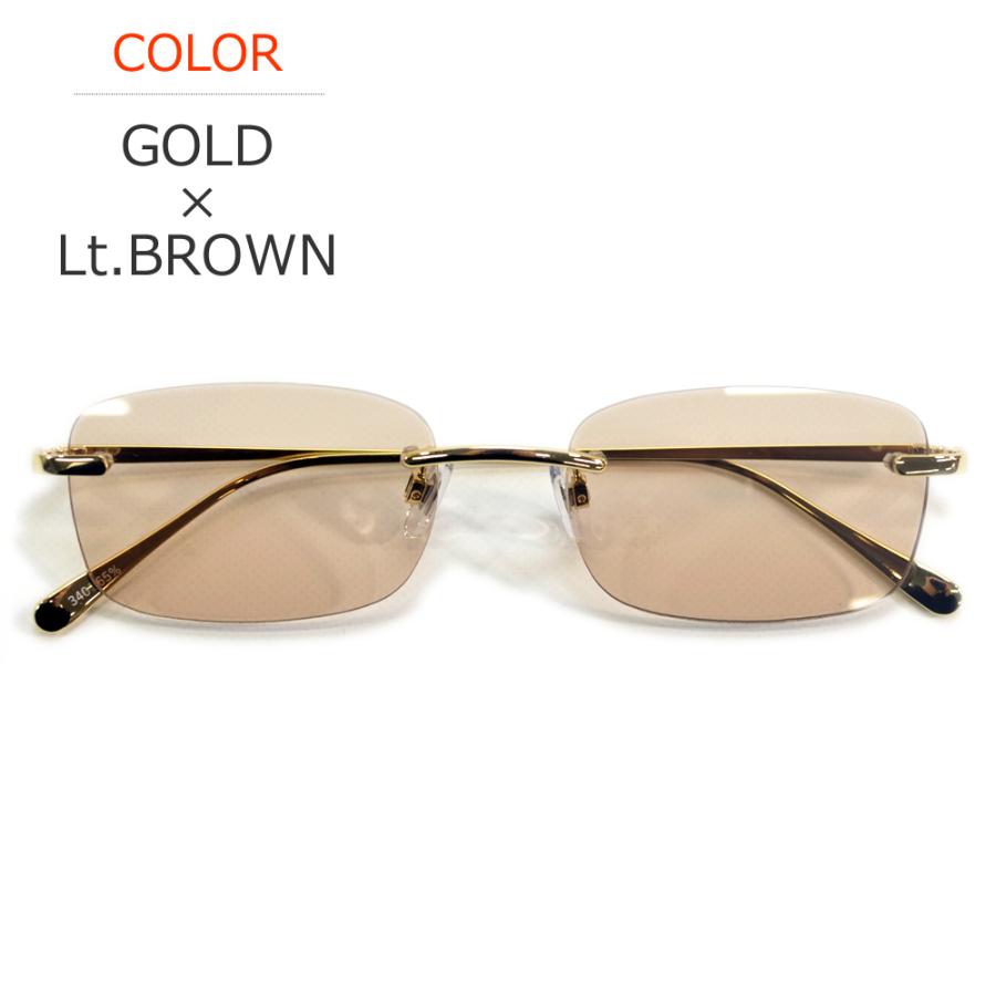 サングラス メンズ レディース UVカット 伊達メガネ ツーポイント 縁なし リムレス スクエア 超軽量 重さ20g 色付き 薄い色 カラーレンズ | MERRY PLEASURE | 02