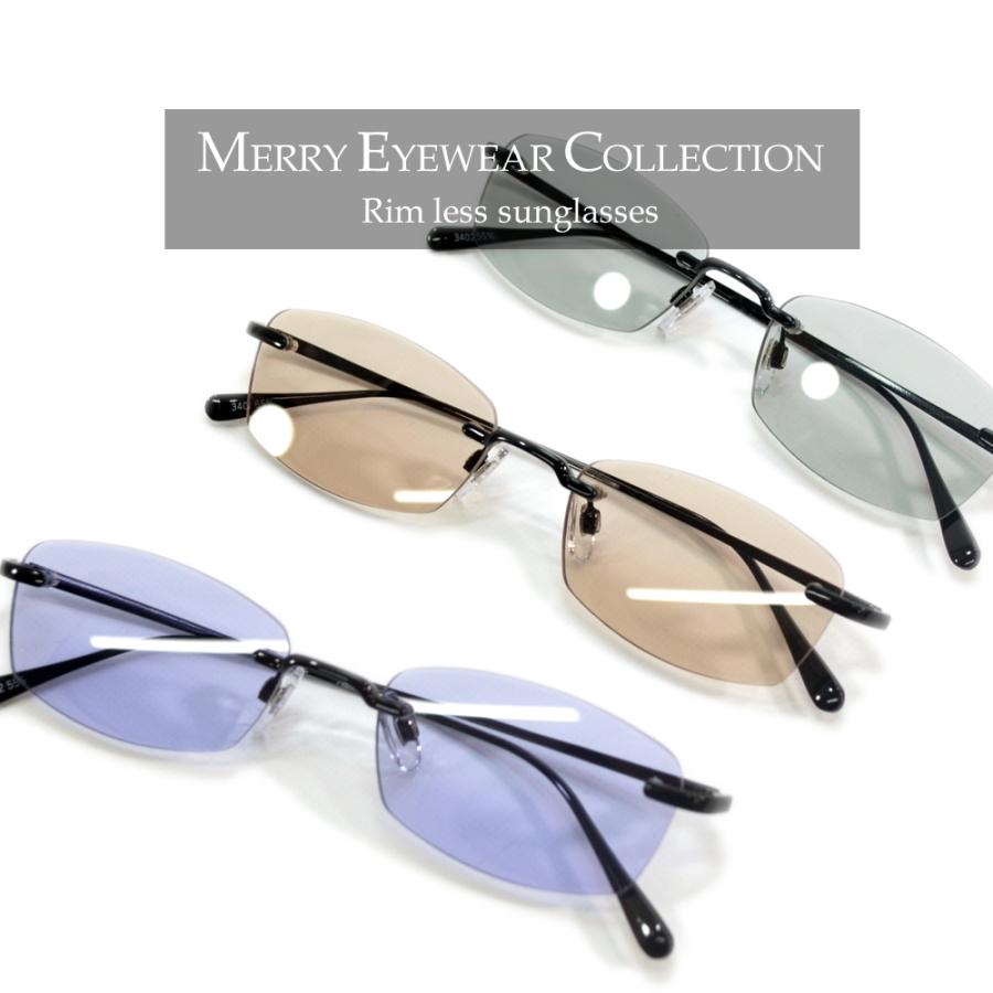 サングラス メンズ レディース UVカット 伊達メガネ ツーポイント 縁なし リムレス オーバル 超軽量 重さ18g 色付き 薄い色 カラーレンズ | MERRY PLEASURE | 08