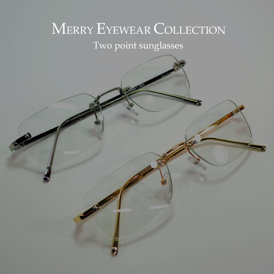サングラス メンズ レディース UVカット  伊達メガネ ツーポイント 縁なし リムレス スクエア クリアー 透明レンズ | MERRY PLEASURE | 04