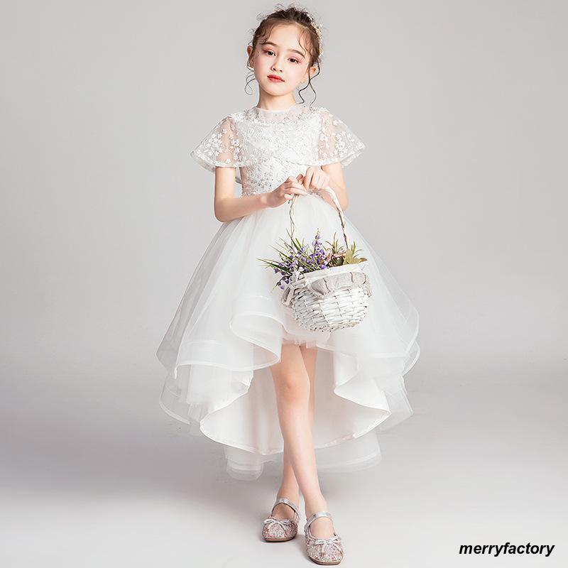 子供ドレスフィッシュテール春夏秋冬花柄ピンクホワイト高級感 子供ドレスフィッシュテール春夏秋冬花柄ピンクホワイト高級感