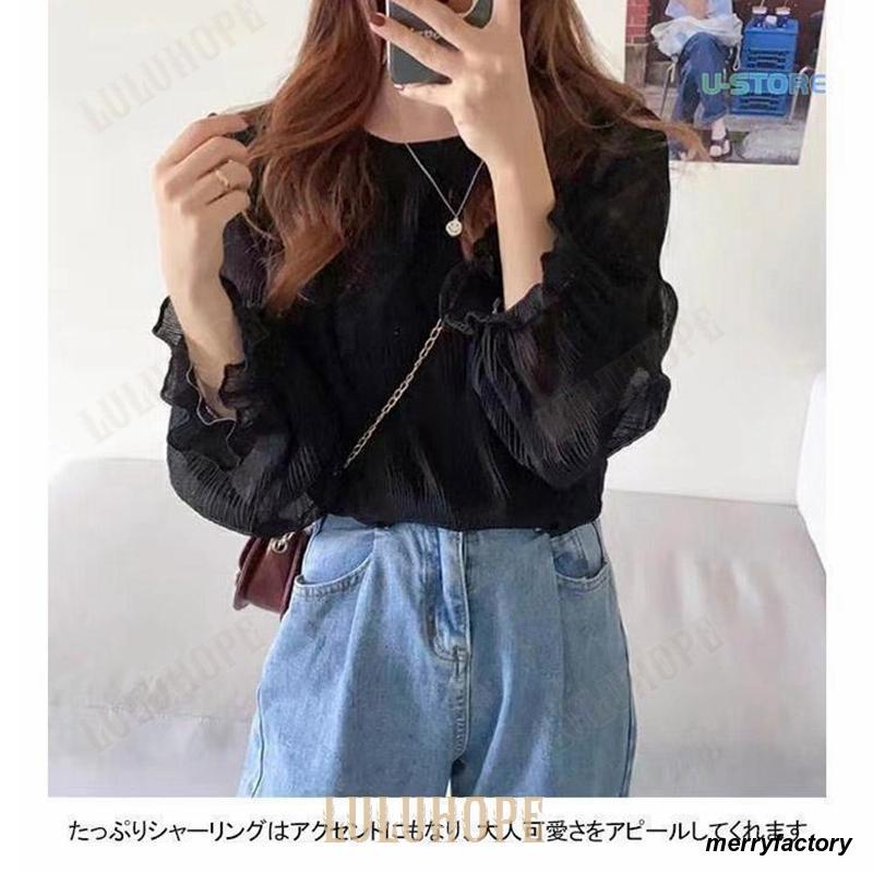 シフォンブラウス レディース 長袖シャツ フレア袖 裏地付き シフォンブラウス レディース 長袖シャツ フレア袖 裏地付き