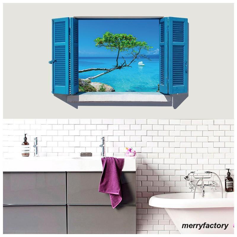 ウォールステッカー ウォールシール 海 地中海 自然 青空 風景画 癒し だまし絵 トリックアート 3D 立体的 壁シール 壁紙シール 壁面装飾 壁装｜merryfactory｜02