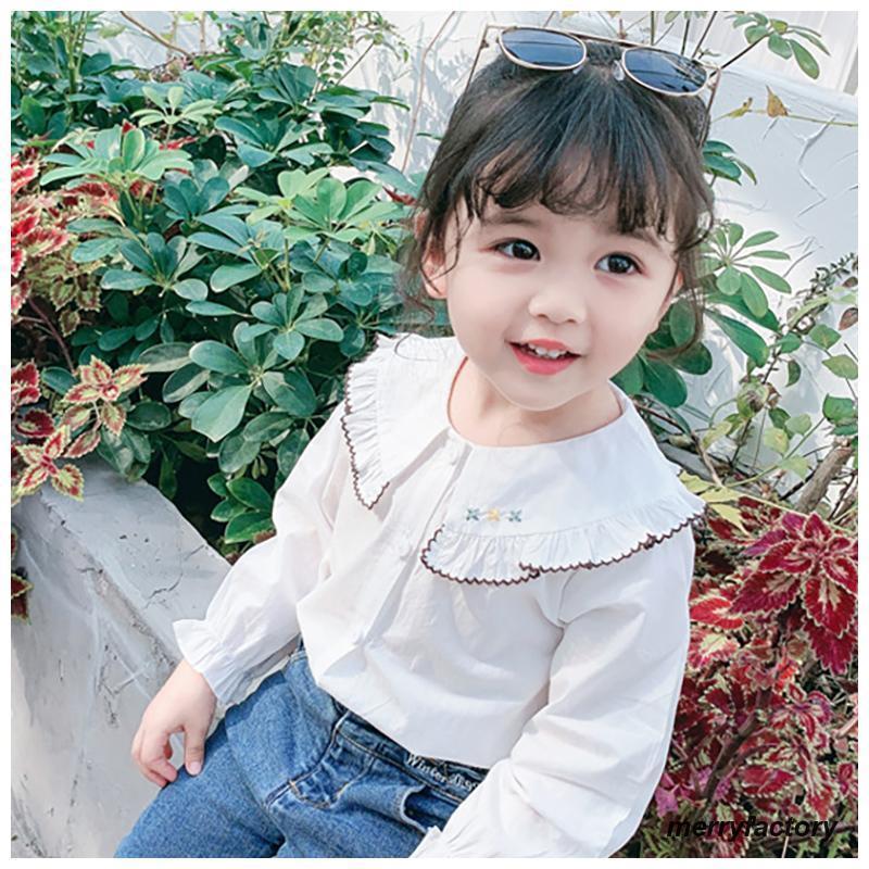子供服 キッズウェア シャツ ブラウス 長袖 大きめ目の襟 刺繍