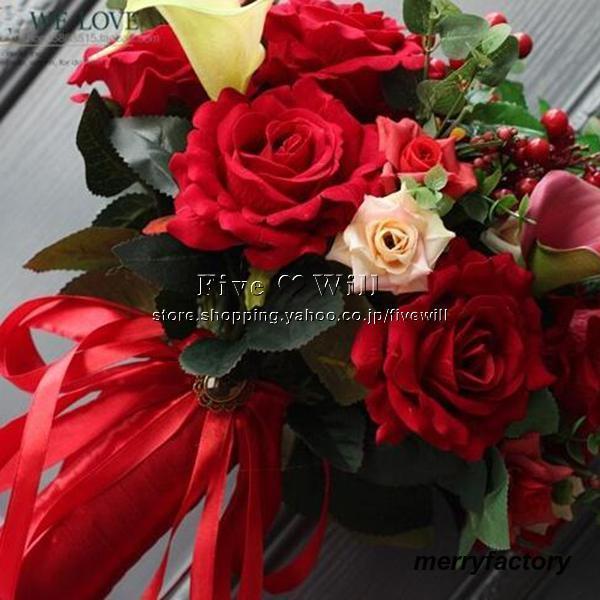 「超メルカリ市」 ◆ウエディングブーケ 結婚式 ローズ 造花 ウェディング用 アレンジメント 花嫁 披露宴 安い 手作り キット ブライダルブーケ ジュエリー 【U2248313756】(12324円)