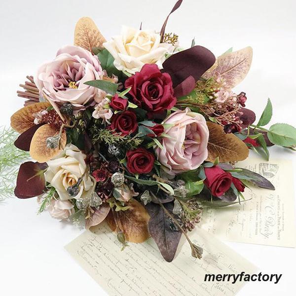 ◆ウエディングブーケ 結婚式 ローズ 造花 ウェディング用 アレンジメント 花嫁 披露宴 安い 手作り キット ブライダルブーケ ジュエリー 