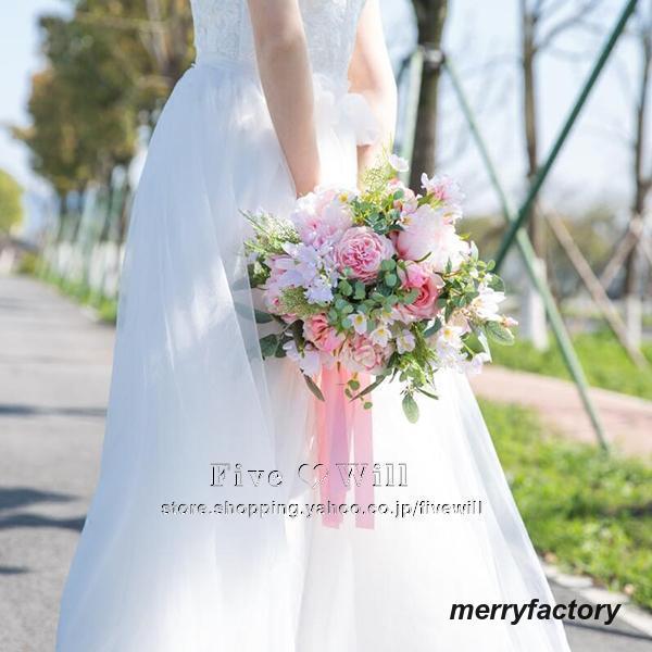 ◆ウエディングブーケ 結婚式 ローズ 造花 ウェディング用 アレンジメント 花嫁 披露宴 安い 手作り キット ブライダルブーケ ジュエリー 