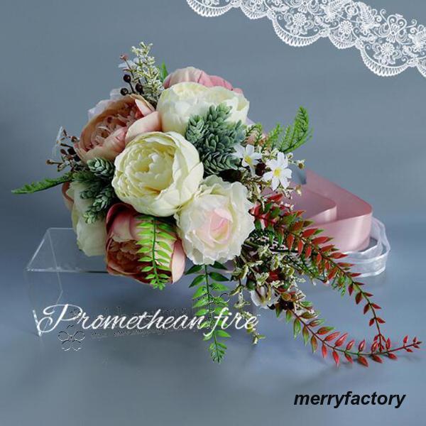 ◆ウエディングブーケ 結婚式 ローズ 造花 ウェディング用 アレンジメント 花嫁 披露宴 安い 手作り キット ブライダルブーケ ジュエリー 
