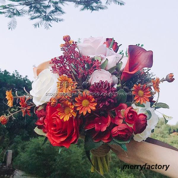 ◆ウエディングブーケ 結婚式 ローズ 造花 ウェディング用 アレンジメント 花嫁 披露宴 安い 手作り キット ブライダルブーケ ジュエリー 