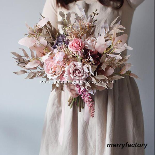 ◆ウエディングブーケ 結婚式 ローズ 造花 ウェディング用 アレンジメント 花嫁 披露宴 安い 手作り キット ブライダルブーケ ジュエリー 