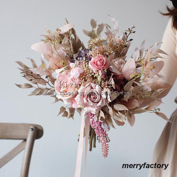 ◆ウエディングブーケ 結婚式 ローズ 造花 ウェディング用 アレンジメント 花嫁 披露宴 安い 手作り キット ブライダルブーケ ジュエリー 