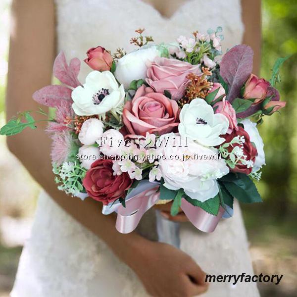 ◆ウエディングブーケ 結婚式 ローズ 造花 ウェディング用 アレンジメント 花嫁 披露宴 安い 手作り キット ブライダルブーケ ジュエリー 