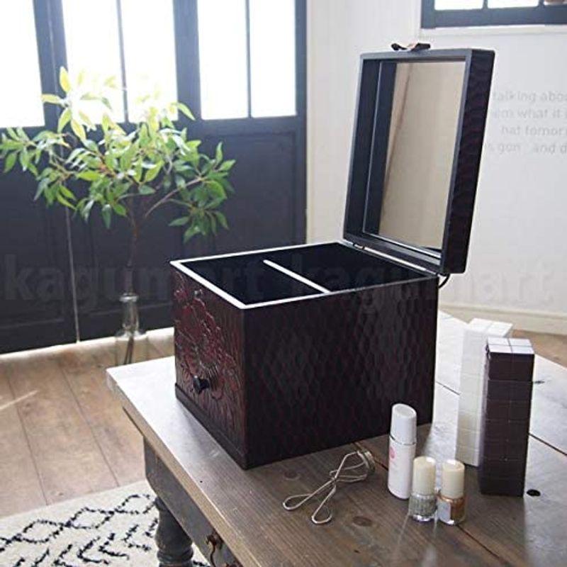 化粧品収納 化粧箱 一面 コスメボックス コスメケース メイクボックス ミラー付き 小町Ｓ 鎌倉彫 手彫り 収納 木製 一面 コスメボックス コスメケース メイクボックス ミラー付き 小町Ｓ 鎌倉彫 手彫り 収納 木製 　