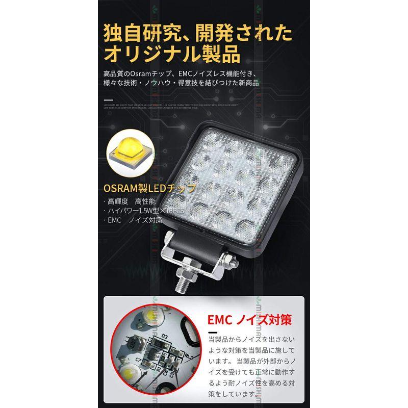 車輛・バイク　4台セット車　軽トラ　船舶　LED　LEDライト　重機　トラック　サーチライト　集魚灯　集魚ライト　荷台灯　投光器　角型24ｗ　ledライト