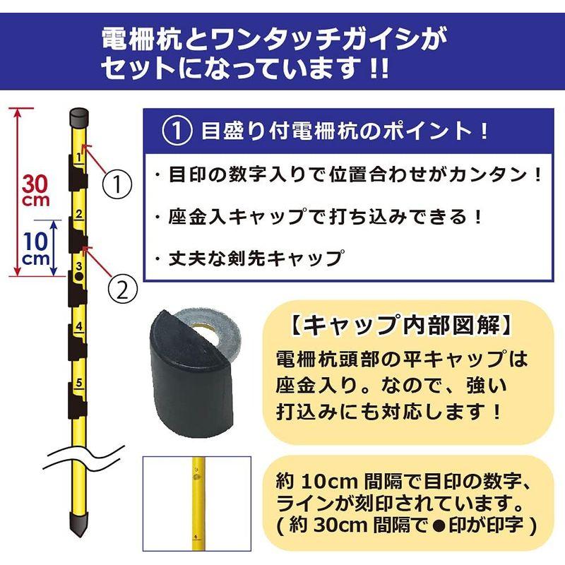 防獣フェンス　DAIM　シカ用　5個付き)　フェンス　鹿　防獣　いのしし　目盛り付き　20*1800mm　電気柵　電柵杭　防獣　ガイシ　40本入(1本　猪