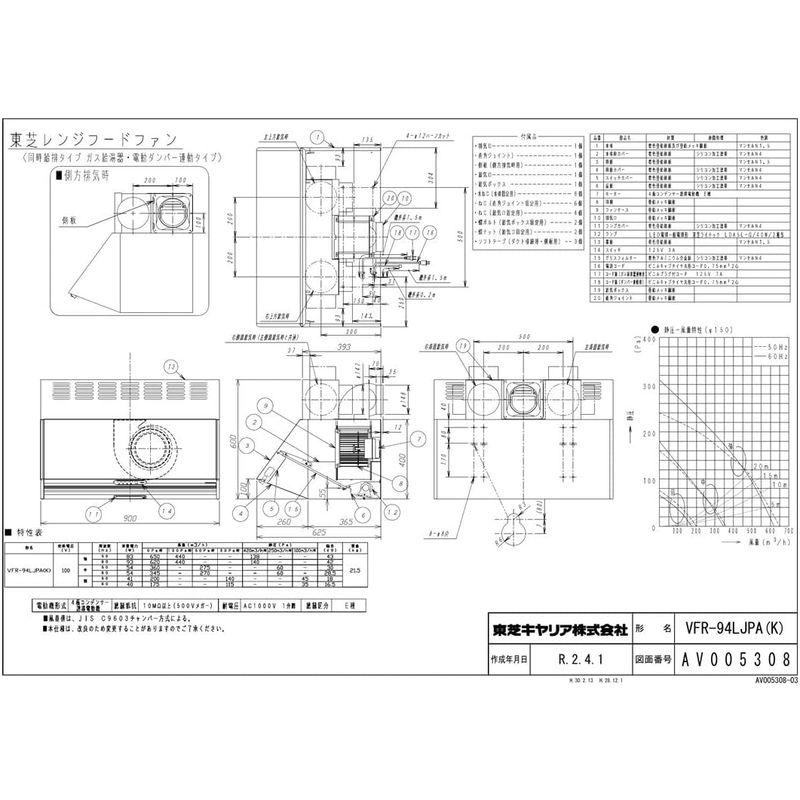 換気扇　東芝　VFR-94LJPA(K)　レンジフードファン　深形