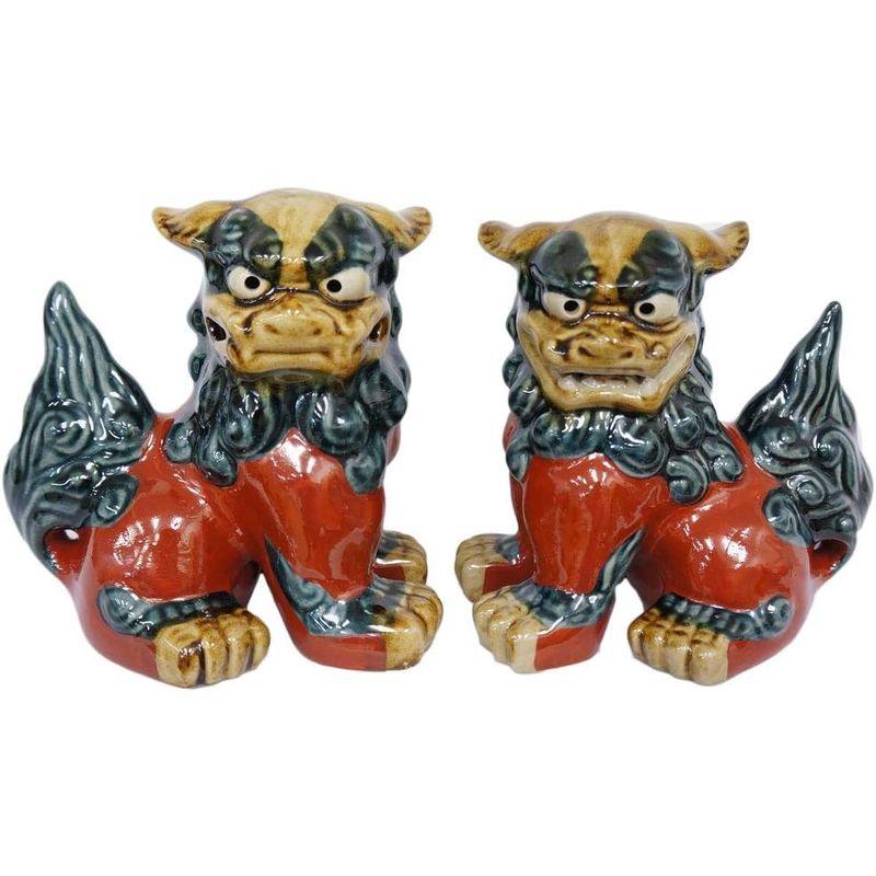 置物 シーサー おきもの 中立(高さ16cm) 赤ベタ | 琉球焼 朝日