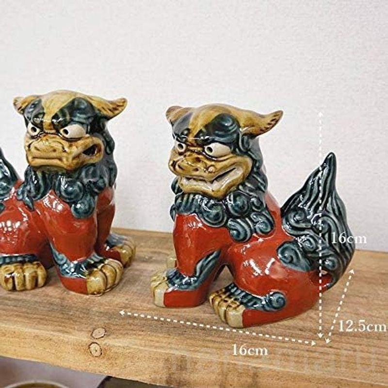 置物 シーサー おきもの 中立(高さ16cm) 赤ベタ | 琉球焼 朝日陶器