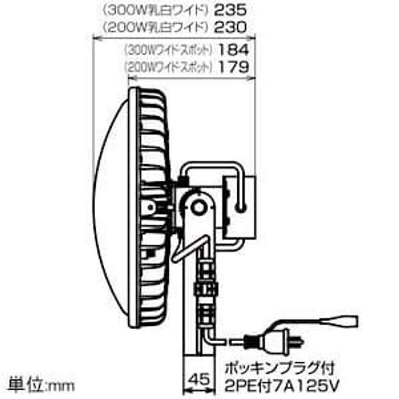 日動工業　LED投光器　ハイディスク300W　高効率タイプ　水銀灯1000W相当　昼白色　電源装置一体型　ワイドタイプ　電線ポッキンプラグ5