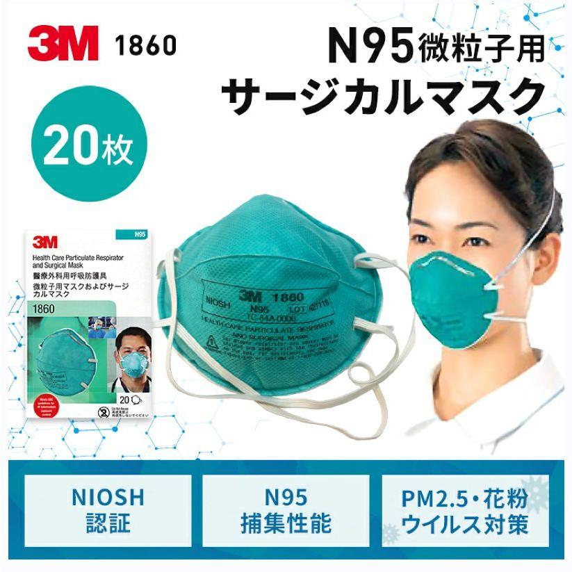 3M N95マスク 1860 NIOSH 医療用 マスク 感染対策 防護マスク 微粒子サージカルマスク 20枚入 正規品保証