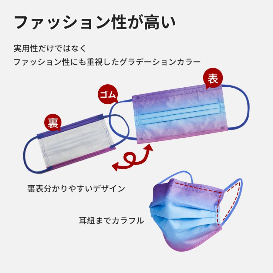 ファッションマスク グラデーション 即日発送可 不織布マスク 立体 50枚 30枚 3層構造 不織布 大人用 マスク ウィルス 花粉対策 使い捨てファッション超快適｜merrylife｜08