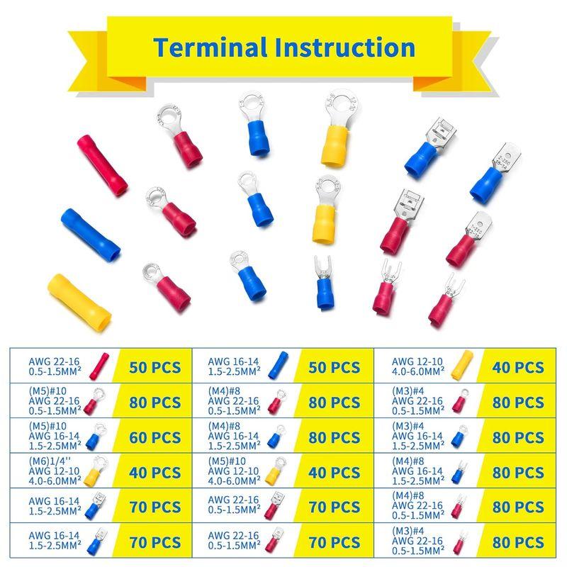 Sopoby　電気コネクター　1200個　絶縁圧着端子　混合ラグキット　リング　スペード　バットコネクタセット　フォーク