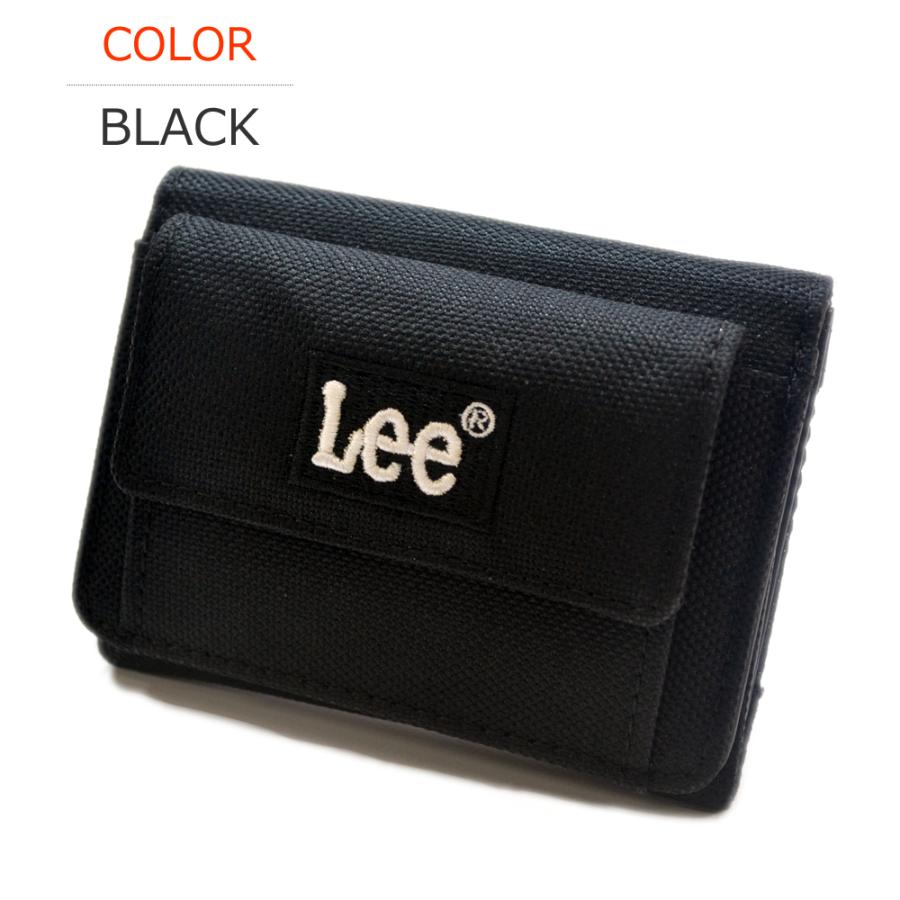 即日発送 シンプル 糸刺繍ウォレット 財布 三つ折財布 ブラック Lee（リー） 軽量ナイロン 刺繍ロゴ 三つ折り財布 コンパクト