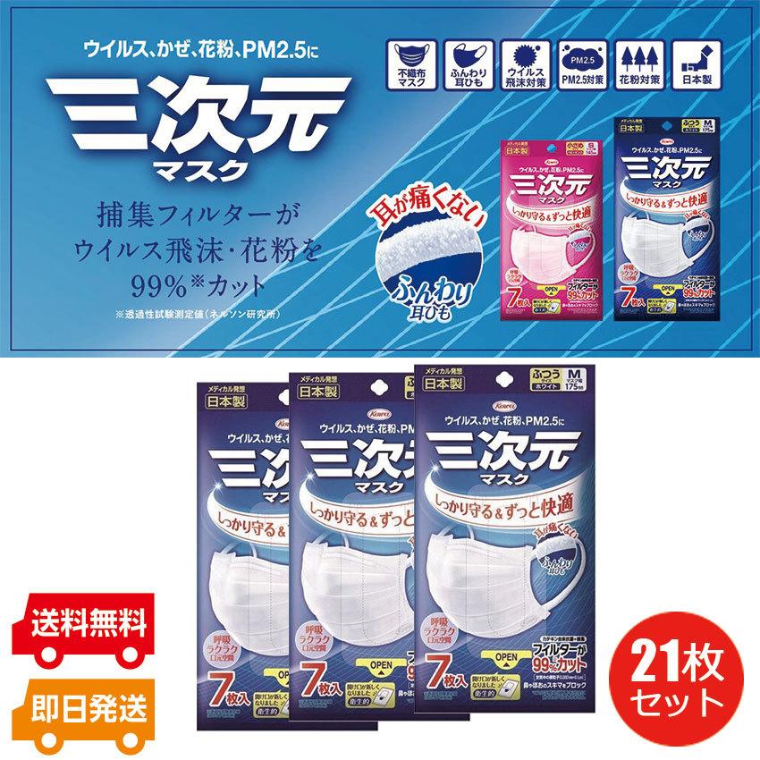送料無料 日本製 興和 三次元マスク ふつうmサイズ 21枚セット 高機能