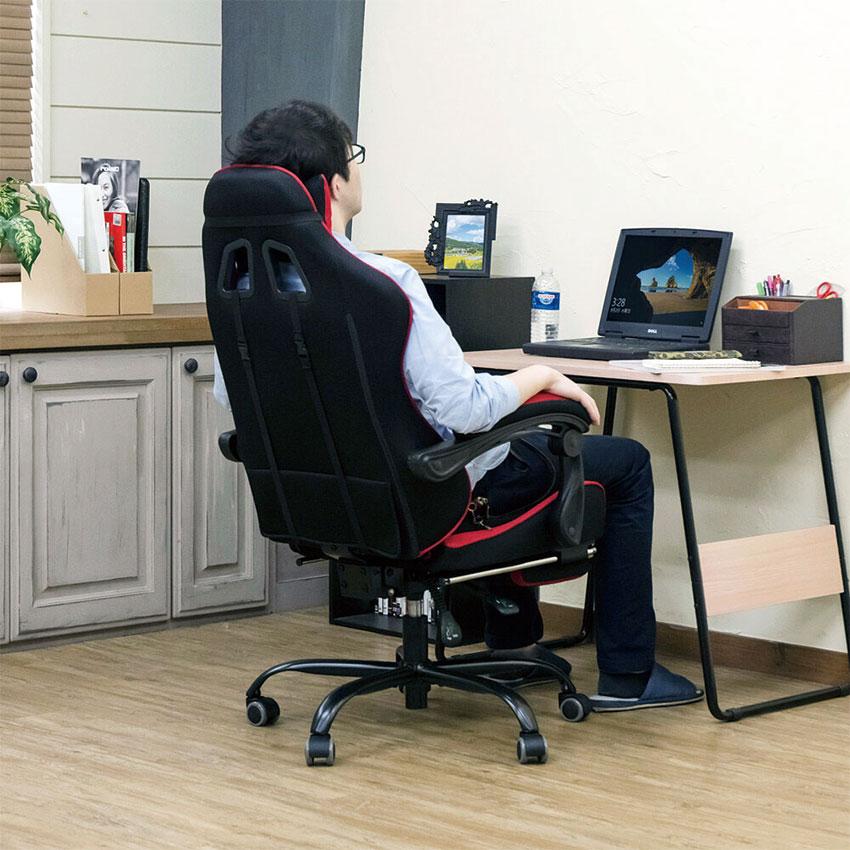 フルフラットメッシュレーシングチェアブラック