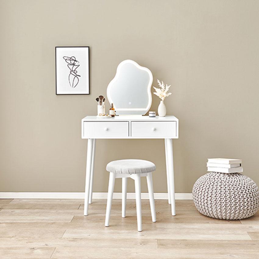 ドレッサー MD-6738 送料無料 幅75cm スツール付 ウェーブミラー 韓国