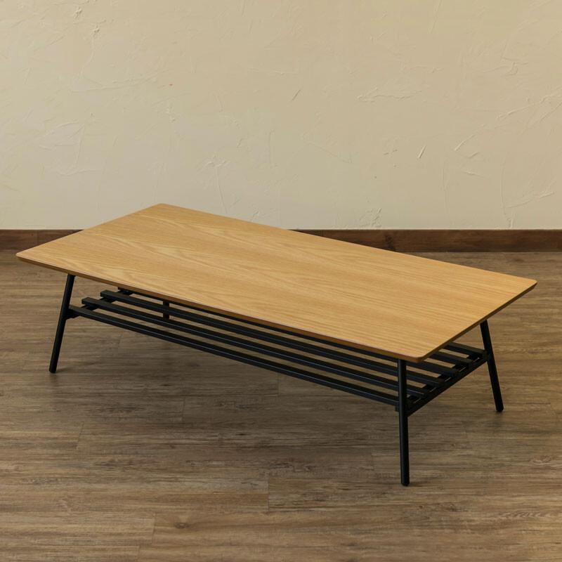 棚付き折れ脚テーブル　Luster　120 ウォールナット Luster120 棚付折れ脚テーブル 折りたたみ 120×60 センター