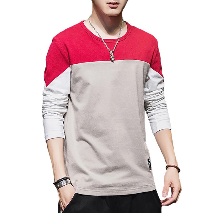 ロンt メンズ 長袖 ニット Tシャツ トライカラー トレーナー メンズ ロングtシャツ シンプル カジュアル トップス 秋 冬 F023 Meryueru Mart 通販 Yahoo ショッピング