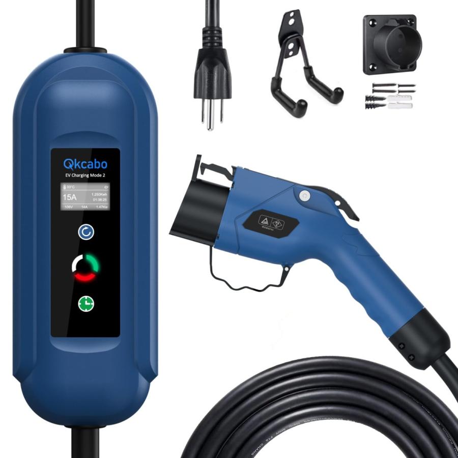 Qkcabo 1.6KW 電気自動車 充電ケーブル EV充電器 100V-125V、8A/10A