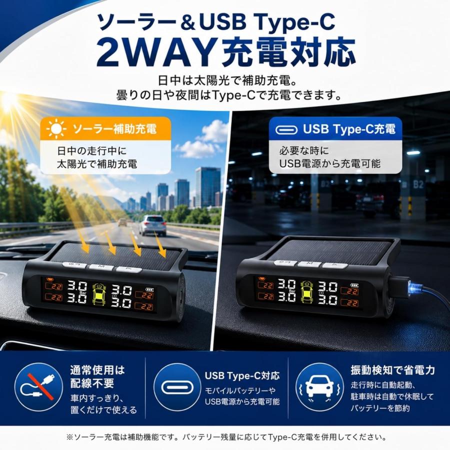 TPMS タイヤ空気圧センサー 車用 4輪の圧力/温度リアルタイム監視