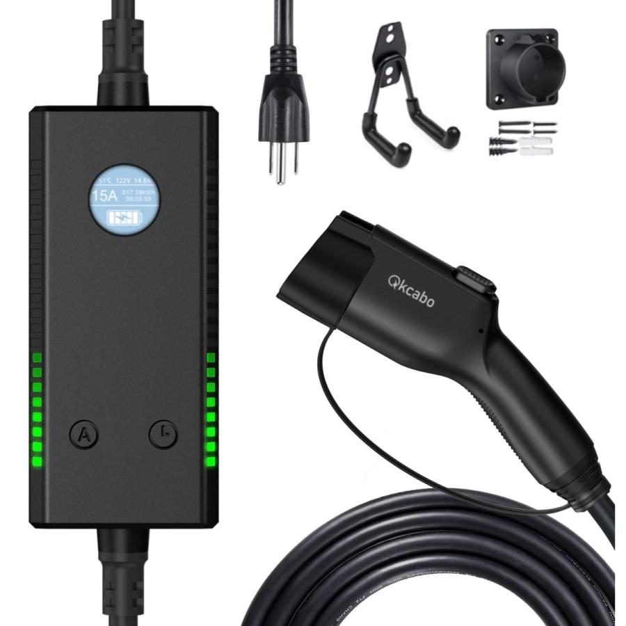 Qkcabo 15A 電気自動車 充電ケーブル 6A/8A/10 A/13 A/15A 100-240V