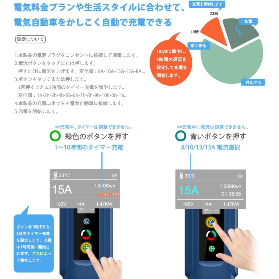 Qkcabo 100V 電気自動車 充電ケーブル EV 充電 用 ケーブル、100V-125V