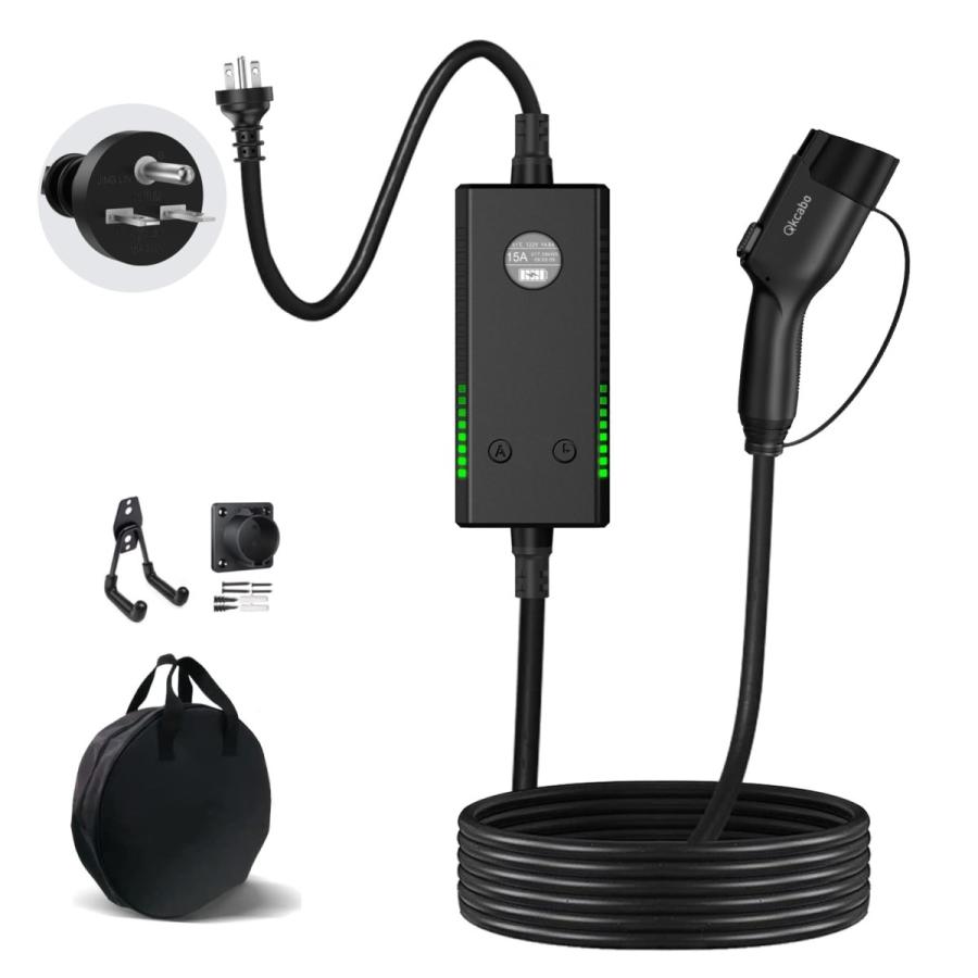 Qkcabo 3KW 電気自動車 充電ケーブル EV充電器 100V-240V、6A/8A/10A