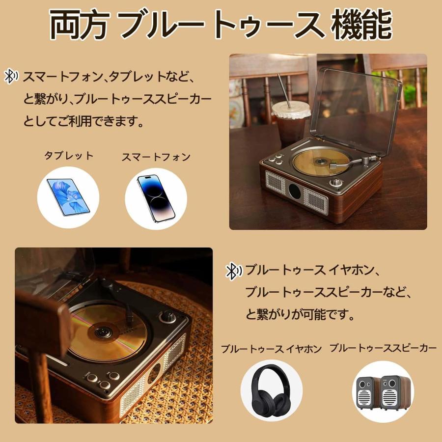 THINKYA CDプレーヤー Bluetooth受信/送信 レトロ 充電式 ステレオ